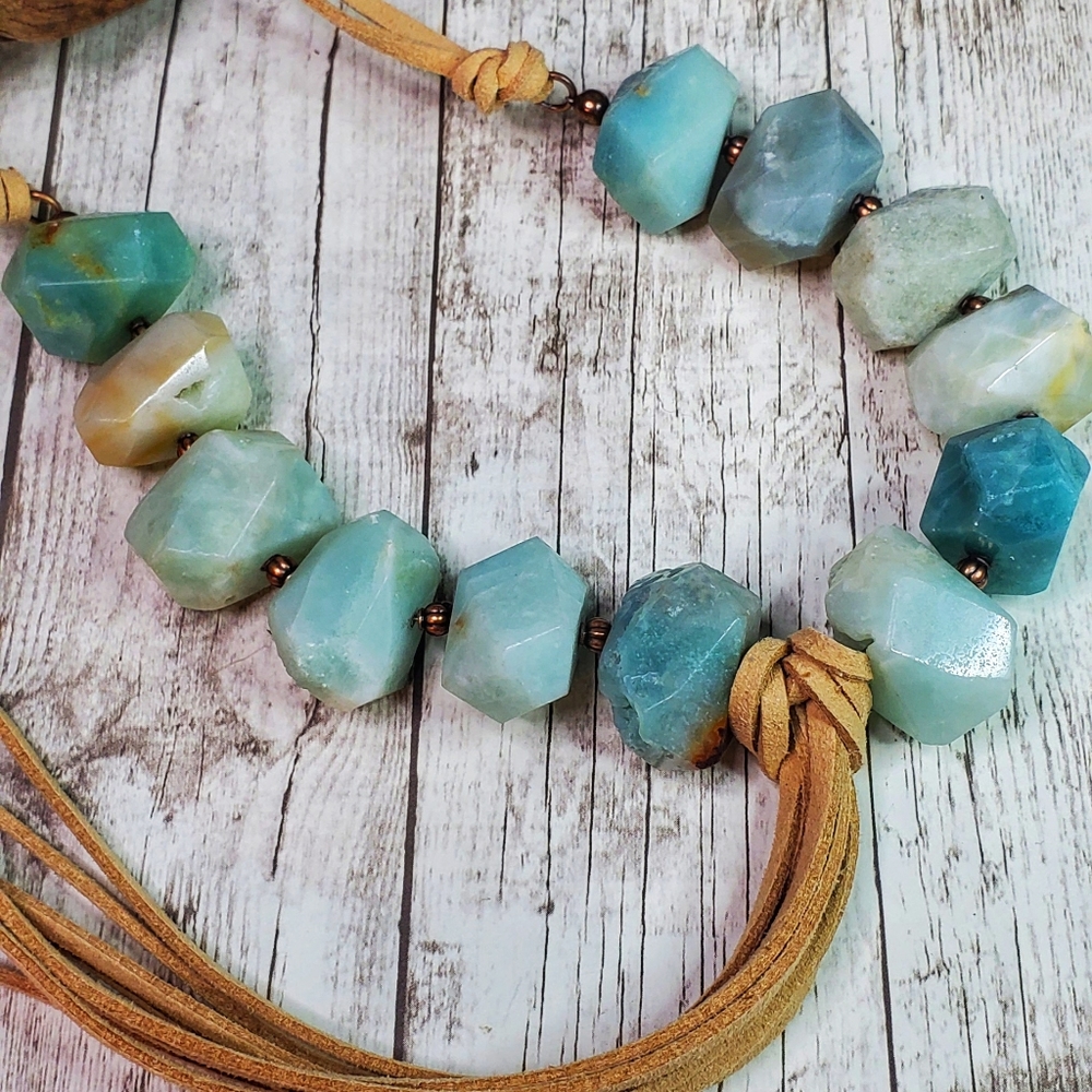 Chunky genuine Amazonite Boho necklace